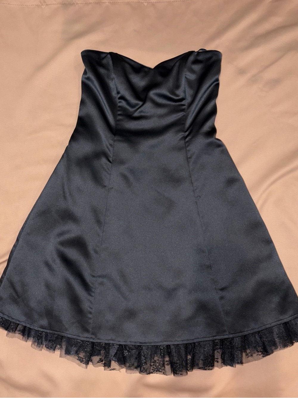 Vintage Y2K Black Satin Strapless Party Layered Dress Whimsigoth Lace Up